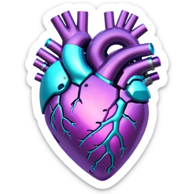 Purple and Cyan glowing holographic cyberpunk heart  sticker