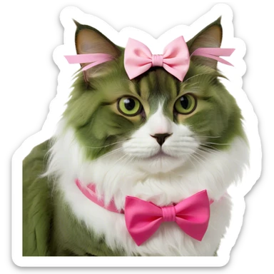 Brown and white fluffy cat with pink bow  sticker