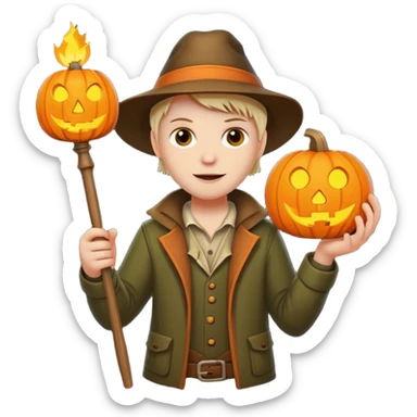 Hunter With Jack o Lantern, with wand sticker