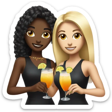 Blonde and black hair girls holding cocktails  sticker