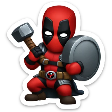Deadpool holding thors hammer sticker