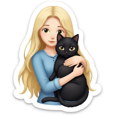 A long-haired girl hugs a black cat tightly sticker