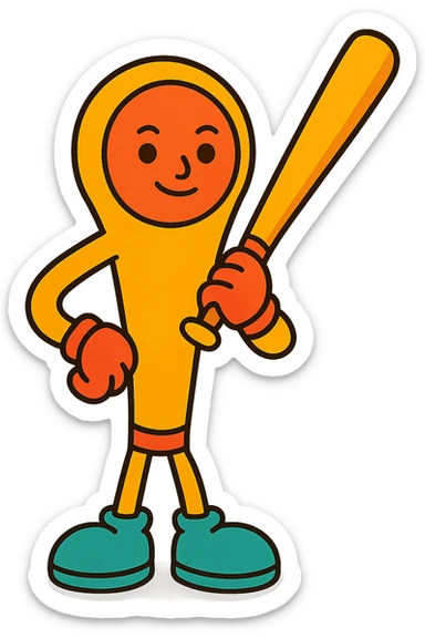 Tung Tung Tung Sagur emoji, a baseball bat with legs and arms and a face with a slight smile, holding a baseball bat sticker