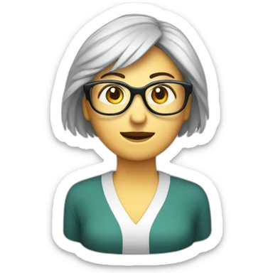 frau vor monitor mit großer brille sticker