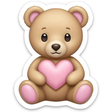 beige teddy bear and a pink pastel heart sticker