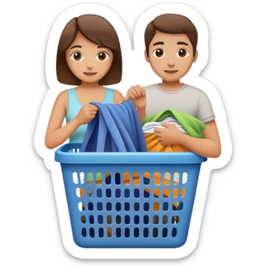 person putting dirty clothes in a laundry basket, simple and friendly sticker