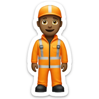 white man standing wearing orange hi visibility overalls  sticker