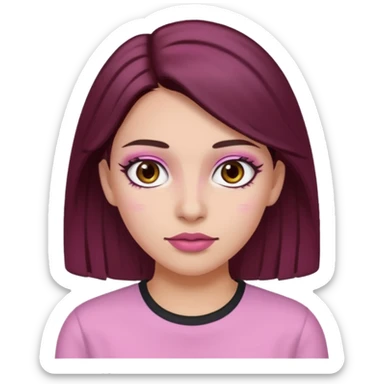 Woman with pink all skin, white background, dark brown hair and hazel eyes and brown eyebrows sticker