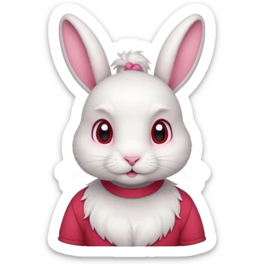 white large bunny, pet lover, red shirt, pony tail. sticker