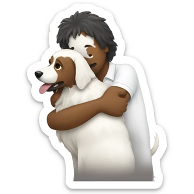 a vet hugging a shaggy dog sticker