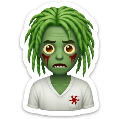 Emoji de zumbi com camisa branca locs no cabelo  sticker
