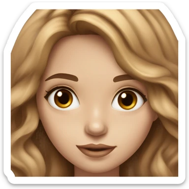 Girl with white skin , thin almond eyes , dark brown eyes , brown wavy hair with caramel balayage sticker