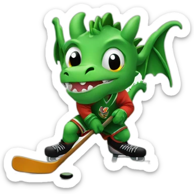 Dragon playing ici hockey sticker