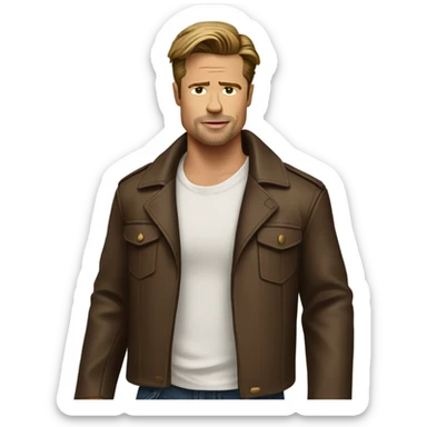 single Brad Pitt in white shirt and brown leather jacket sticker