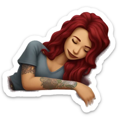 Beautiful tattooed burgundy long haired woman napping on sofa sticker