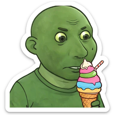Ice cream cone stuck to bald man’s head sticker