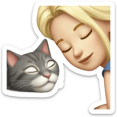 Grey cat sleeping with blonde girl  sticker