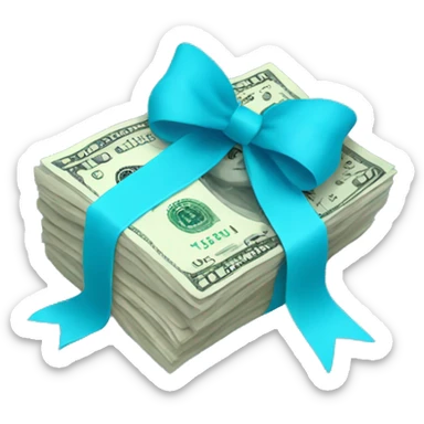 A bunch of dollars, tied with pastel blue bow sticker
