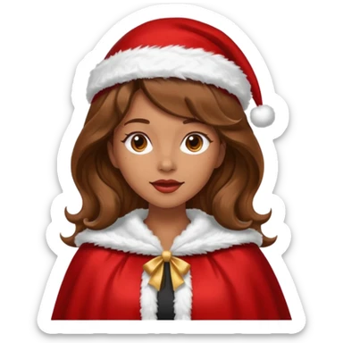 mujer peinandose en la peluqueria y con un gorro de navidad, cabello largo café y ondulado sticker