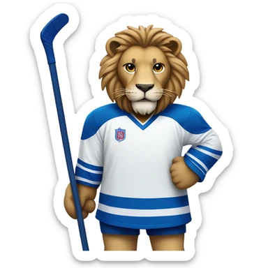 A lion in a hockey uniform in white and blue sticker