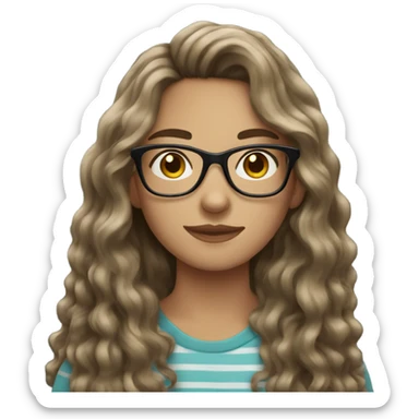 brunette wavy hair teenager with glasses  sticker