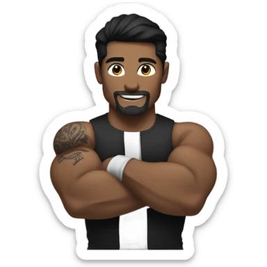 Bicep flexing white man with black hair and tattoos sticker