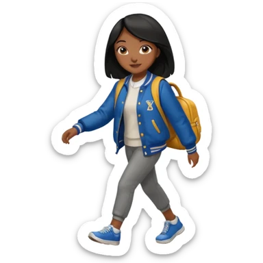 walk black long hair girl with varsity jacket sticker