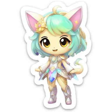 Cute Kawaii Chibi Anthro Sona Colorful Ethereal Pretty see Godly Celestial Shiny Fakemon Full Body sticker