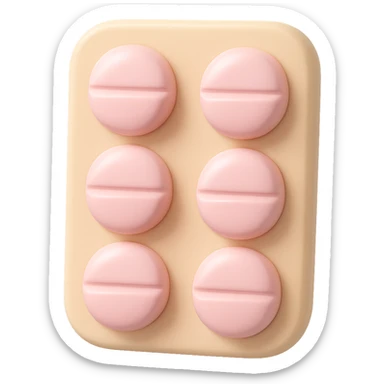 light pastel pink pills in a light beige blister pack, no background, vinyl figure 3D emoji style sticker