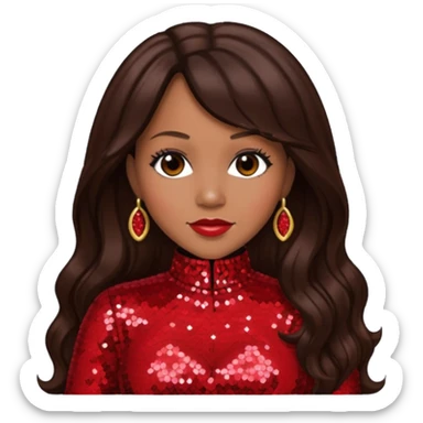 Erica Campbell from Mary Mary with long dark brown hair, red sequin outfit sticker