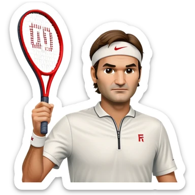 Roger Federer face, with racket sticker