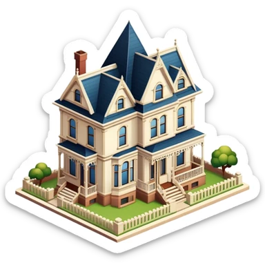 victorian house isometric exterior view sticker
