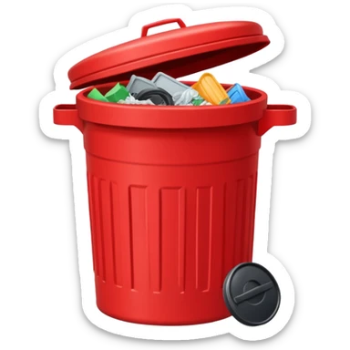 Red trash can with opened lid sticker