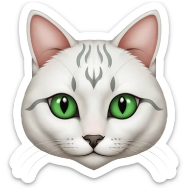 Haz una gata de ojos verdes la cara blanca con mancha negra en las orejas que agarra parte de la frente del lado der pero del iz va desde el ojo hasta la oreja la mancha, tiene la nariz negra en forma de corazón y todo lo que sobra de la cara, barbilla la nariz arriba y el lado de bigotes es blanca sticker