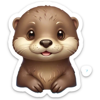 Cinematic Cute Otter Portrait Emoji, Head tilted playfully and inquisitively, featuring a glossy, streamlined brown Fur with a cute, twitching nose and round, sparkling eyes filled with curiosity, Simplified yet irresistibly adorable features, highly detailed, glowing with a warm, friendly glow, high shine, affectionate and sprightly, stylized with a touch of aquatic whimsy, bright and endearing, soft glowing outline, capturing the essence of a mischievous yet loving otter, so playful it feels like it could splash out of the screen and into your arms! sticker