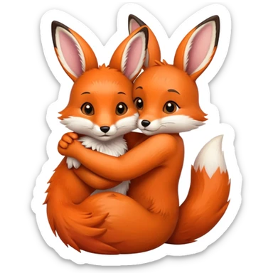 A fox hugs a brown bunny sticker