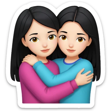 Two girls with black hair hugging each other sticker