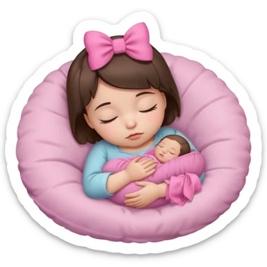 small baby sleeping with pink bow brunette hair alone sticker