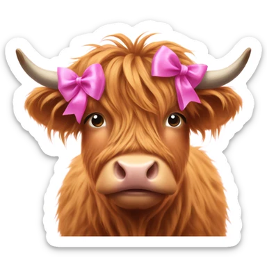 Highland cow with a pink bow on its head  sticker