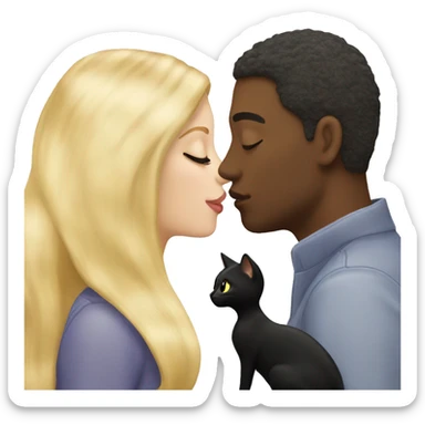 Pretty long blonde haired woman kissing Black cat sticker