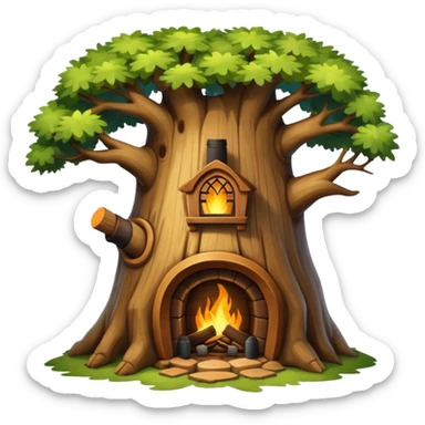 house inside a large oak tree trunk sticker