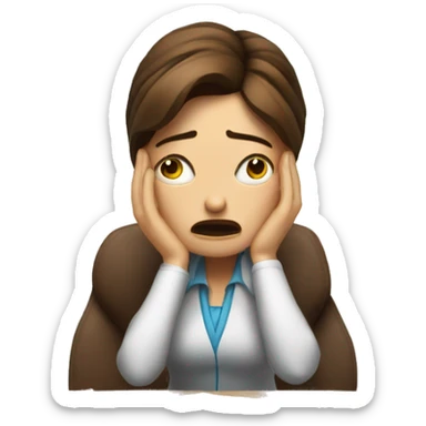 Stressed teacher with brown hair crying at her desk with lots of paperwork  sticker