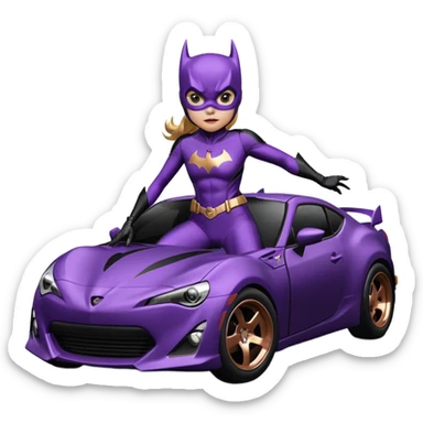 Satin black and rose gold 60’s Batgirl themed Scion FR-S hot rod (tight fitting purple suit) sticker