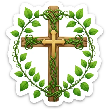 cross with vines wrapped around line art sticker