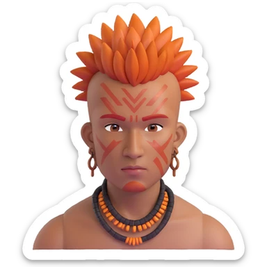 indigenous man with mohawk hairstyle and reddish-copper skin tone, strong facial features sticker