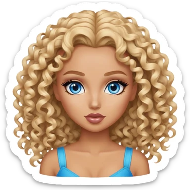 curly blonde hair, blue eyes, pretty makeup, pretty bratz baddie sticker