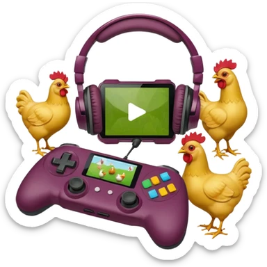 Pack emote, Sfondo trasparente e Dimensioni: (28x28, 56x56, 112x112) 
Stile Gamer: Il radicchio indossa cuffie da gaming e interagisce con controller o schermi, mentre i polli appaiono come icone di supporto o spettatori, colore font diverso in ogni emote sticker