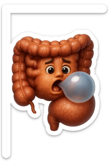 emoji stile iphone di un intestino che ingoia una nuvoletta di aria ben visibile e gli si gonfia la pancia, non fargli il naso, iperrealistico 4k sticker