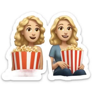 3 white women at the movies with popcorn sticker