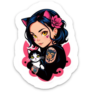  A girl with tattoos of cats  sticker